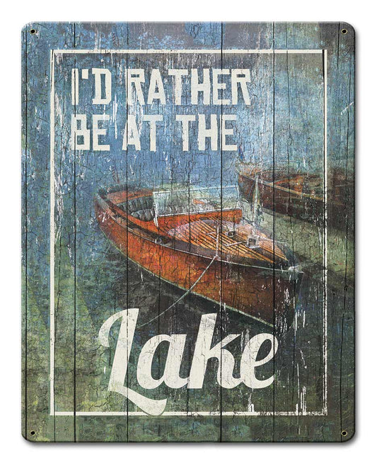 Rather Be At The Lake Vintage Sign, Automotive, Metal Sign, Wall Art, 12 X 15 Inches