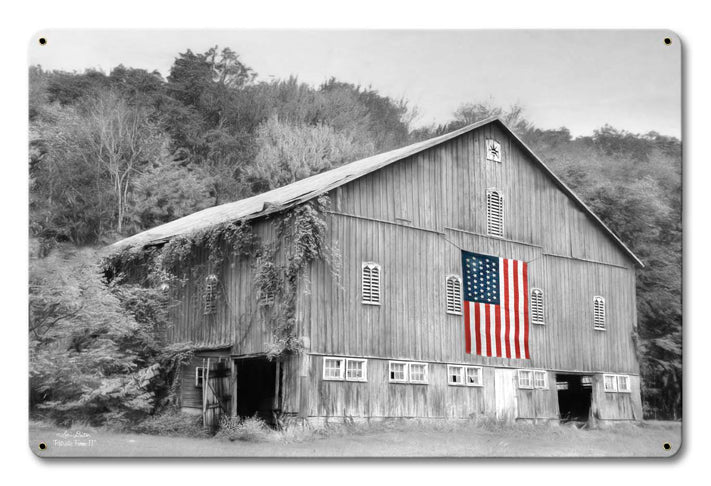 Old Barn Flag Vintage Sign, Automotive, Metal Sign, Wall Art, 18 X 12 Inches