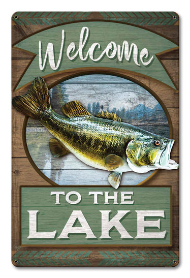 Welcome To The Lake Vintage Sign, Automotive, Metal Sign, Wall Art, 12 X 18 Inches