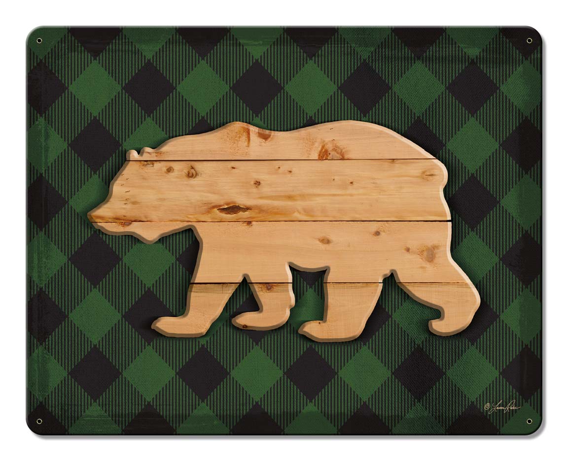 Wood Bear Vintage Sign, Automotive, Metal Sign, Wall Art, 15 X 12 Inches