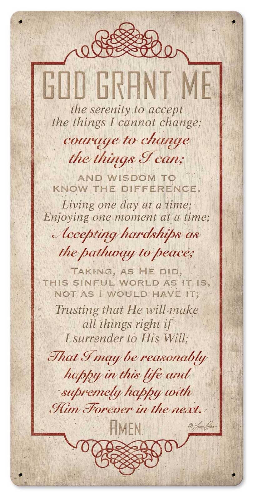 Serenity Prayer Vintage Sign, Automotive, Metal Sign, Wall Art, 12 X 24 Inches