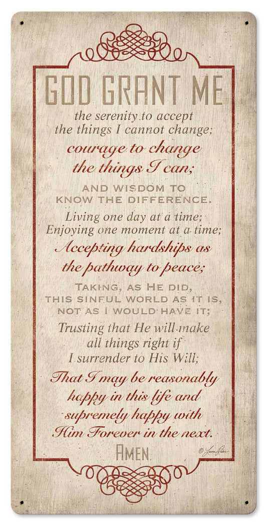 Serenity Prayer Vintage Sign, Automotive, Metal Sign, Wall Art, 12 X 24 Inches