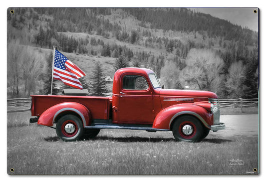 Truck Flag Vintage Sign, Automotive, Metal Sign, Wall Art, 24 X 16 Inches