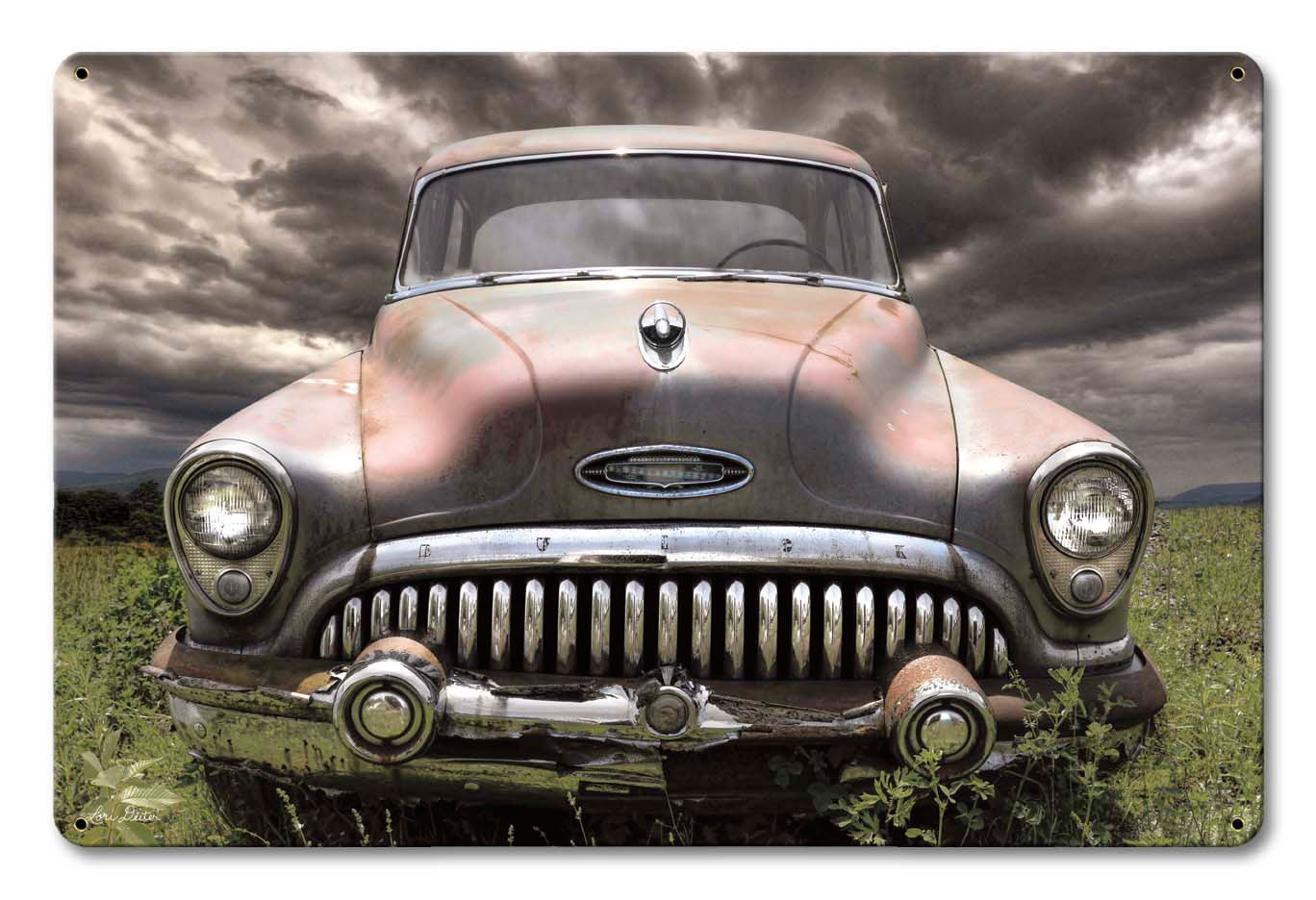 Buick In Field Vintage Sign, Automotive, Metal Sign, Wall Art, 18 X 12 Inches