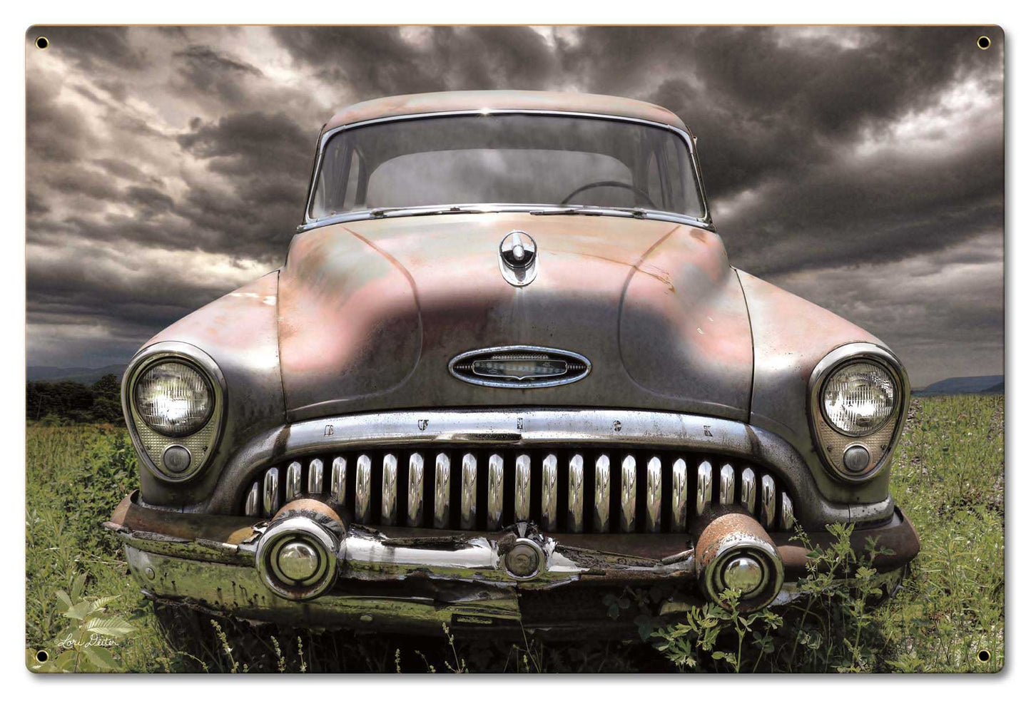 Buick In Field Vintage Sign, Automotive, Metal Sign, Wall Art, 24 X 16 Inches