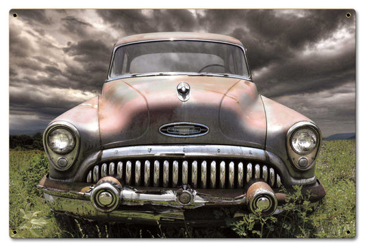 Buick In Field Vintage Sign, Automotive, Metal Sign, Wall Art, 24 X 16 Inches