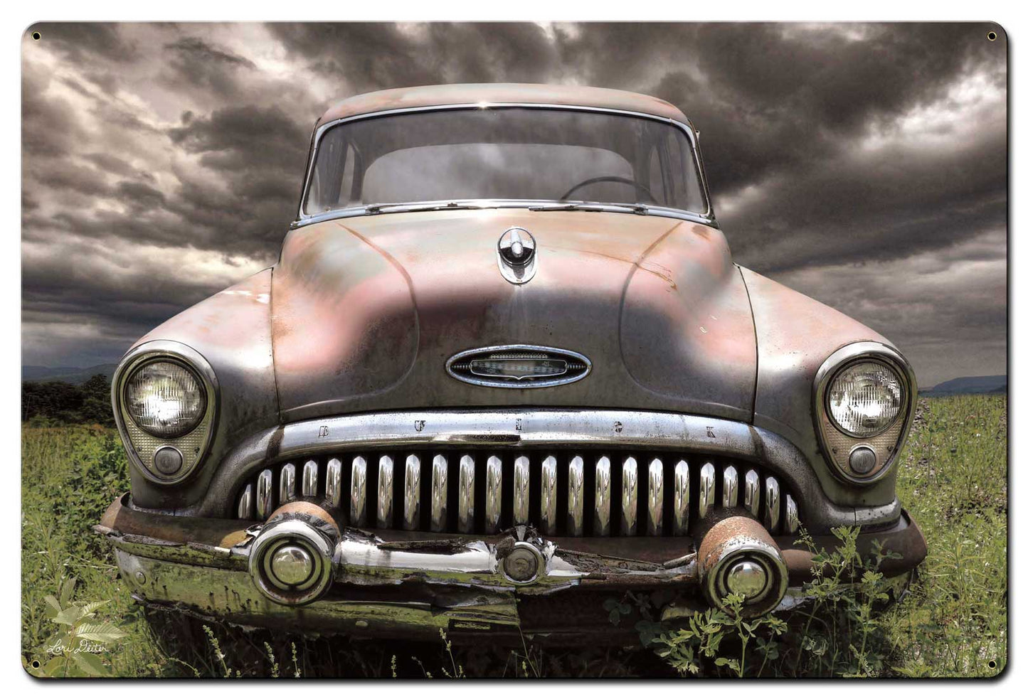 Buick In Field Vintage Sign, Automotive, Metal Sign, Wall Art, 36 X 24 Inches