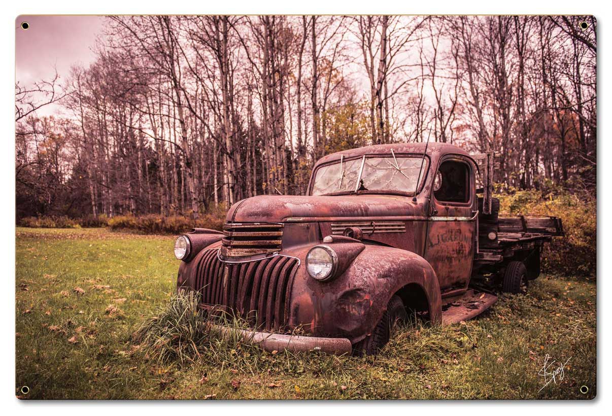 Chevy In Field Vintage Sign, Automotive, Metal Sign, Wall Art, 24 X 16 Inches