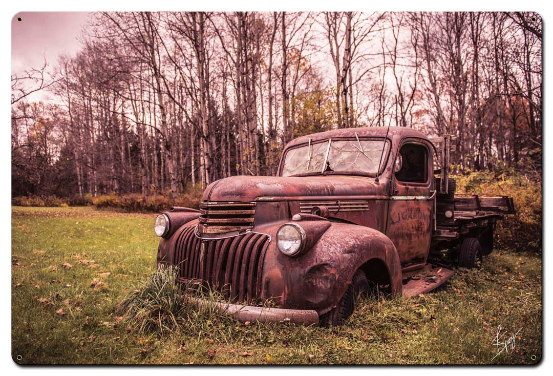 Chevy In Field Vintage Sign, Automotive, Metal Sign, Wall Art, 36 X 24 Inches