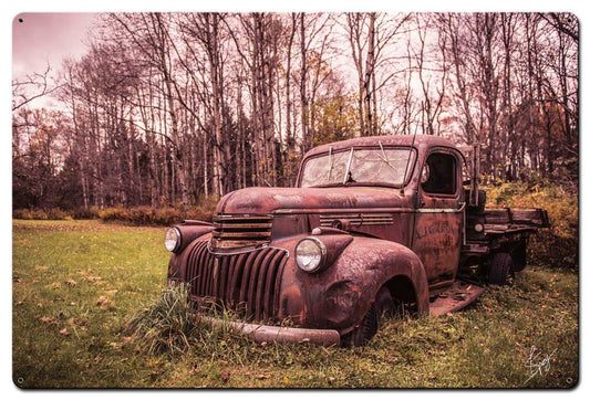 Chevy In Field Vintage Sign, Automotive, Metal Sign, Wall Art, 36 X 24 Inches