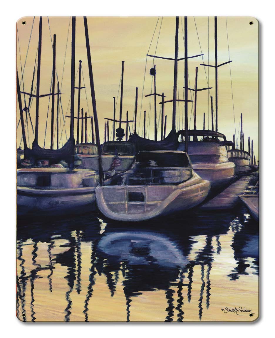 Sailboats In The Harbor Vintage Sign, Automotive, Metal Sign, Wall Art, 12 X 15 Inches