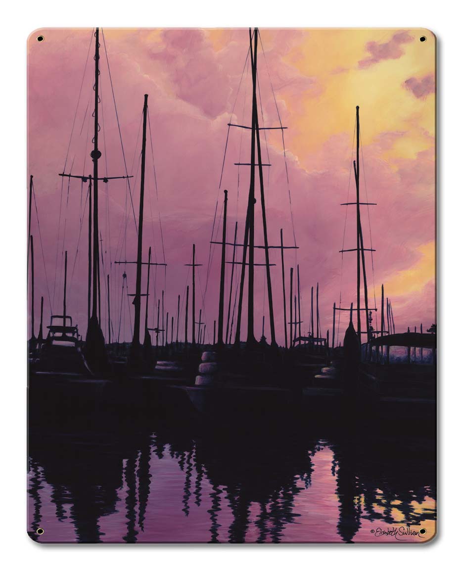 Sailboats Sunset Vintage Sign, Automotive, Metal Sign, Wall Art, 12 X 15 Inches