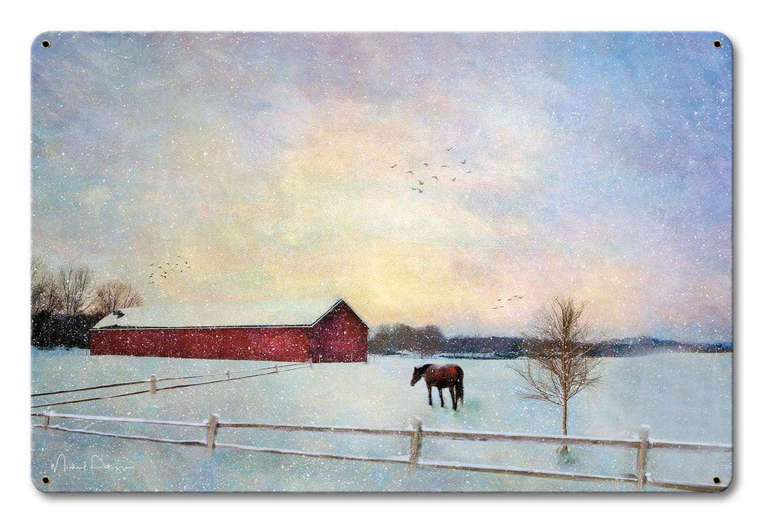Horse Winter Vintage Sign, Barn and Country, Metal Sign, Wall Art, 18 X 12 Inches