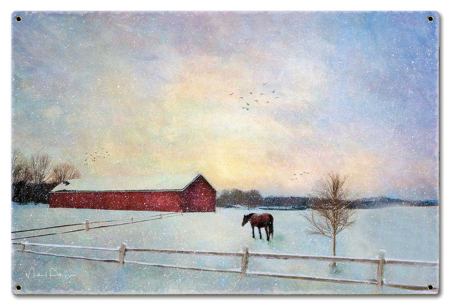 Horse Winter Vintage Sign, Barn and Country, Metal Sign, Wall Art, 24 X 16 Inches