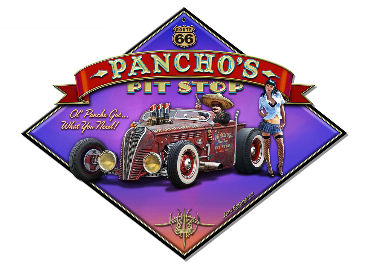 Pancho's Rt 66 Vintage Sign, Street Signs, Metal Sign, Wall Art, 16 X 13 Inches