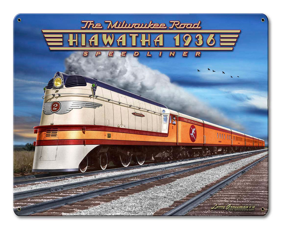 1936 Hiawatha Vintage Sign, Trains, Metal Sign, Wall Art, 15 X 12 Inches