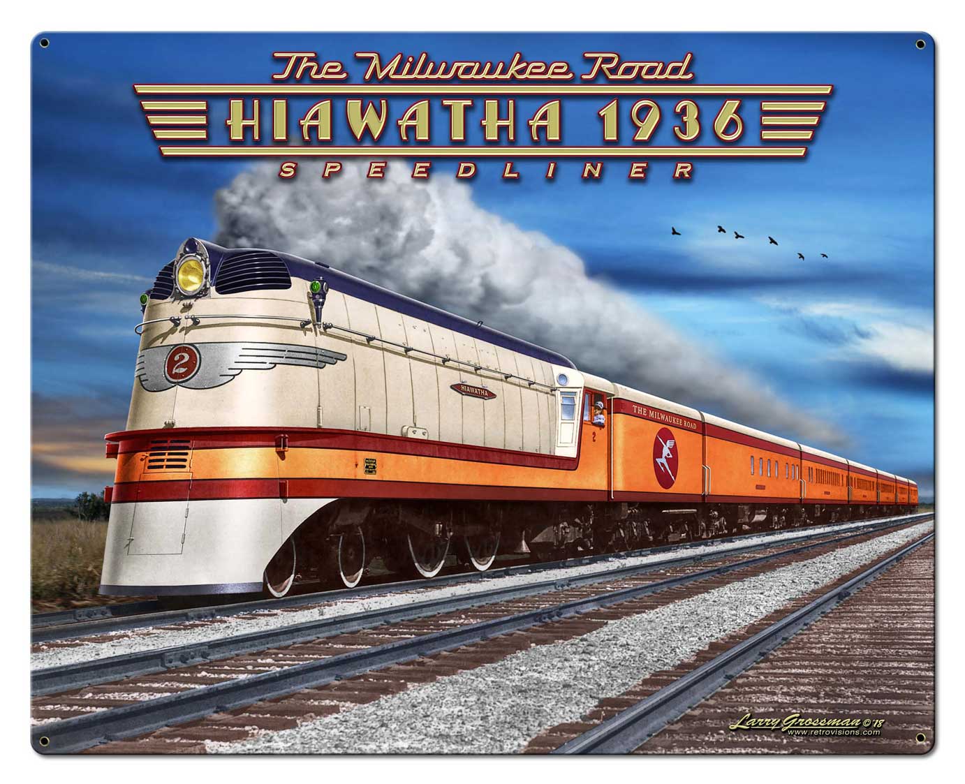 1936 Hiawatha Vintage Sign, Trains, Metal Sign, Wall Art, 24 X 30 Inches