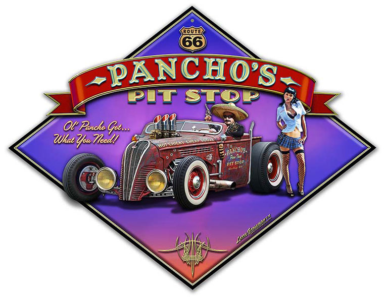 Pancho's Rt 66 Vintage Sign, Street Signs, Metal Sign, Wall Art, 20 X 16 Inches