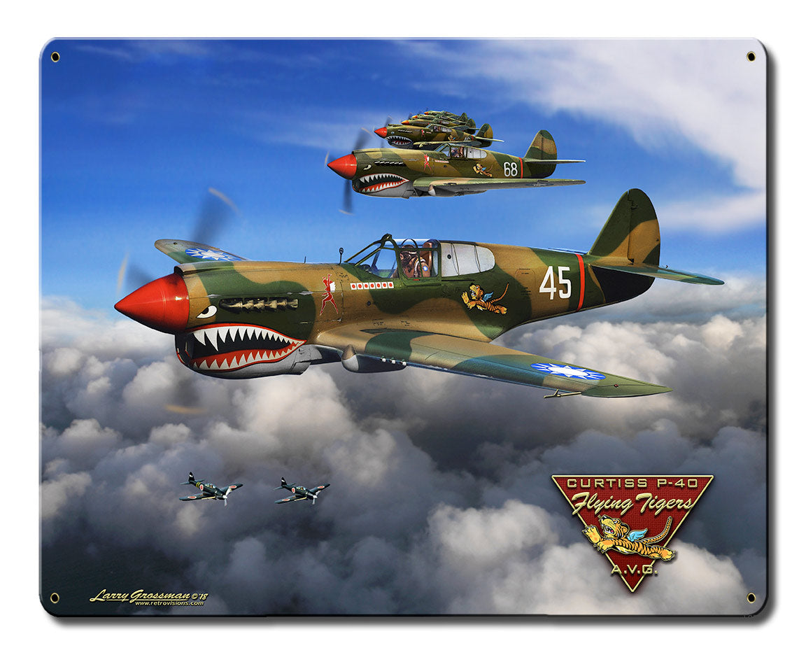 P-40 Flying Tigers Vintage Sign, Automotive, Metal Sign, Wall Art, 12 X 15 Inches