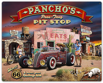 Pancho's Poon-Tang Pit Stop Vintage Sign, Automotive, Metal Sign, Wall Art, 30 X 24 Inches