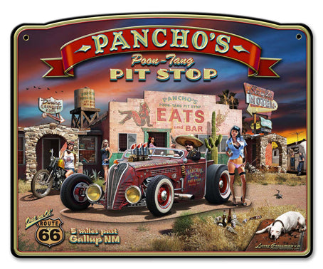 3-D Pancho's Poon-Tang Pit Stop Vintage Sign, 3-D, Metal Sign, Wall Art, 17 X 14 Inches