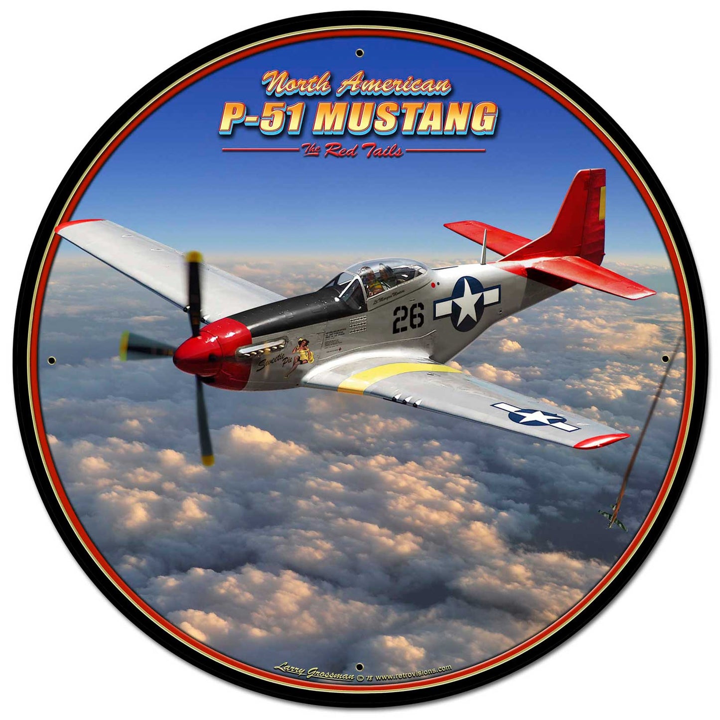 P-51 Mustang Vintage Sign, Automotive, Metal Sign, Wall Art, 28 X 28 Inches