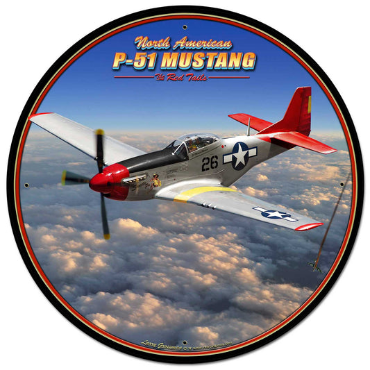 P-51 Mustang Vintage Sign, Automotive, Metal Sign, Wall Art, 28 X 28 Inches