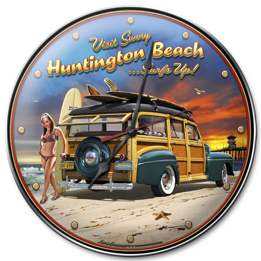 Huntington Beach, Automotive, Metal Sign, Wall Art, 14 X 14 Inches