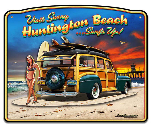 3-D Huntington Beach Vintage Sign, 3-D, Metal Sign, Wall Art, 18 X 15 Inches