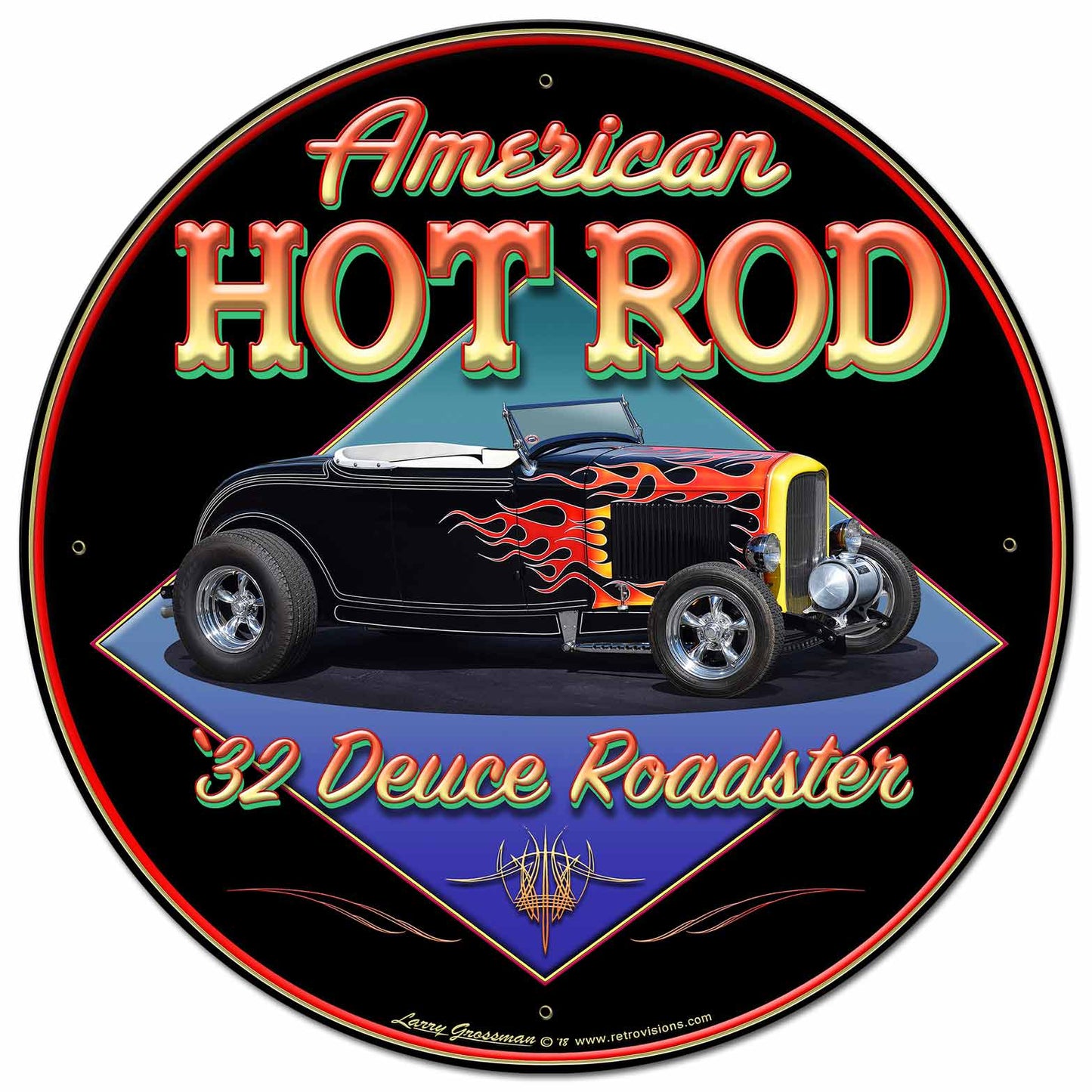 American Hot Rod '32  Vintage Sign, Automotive, Metal Sign, Wall Art, 14 X 14 Inches