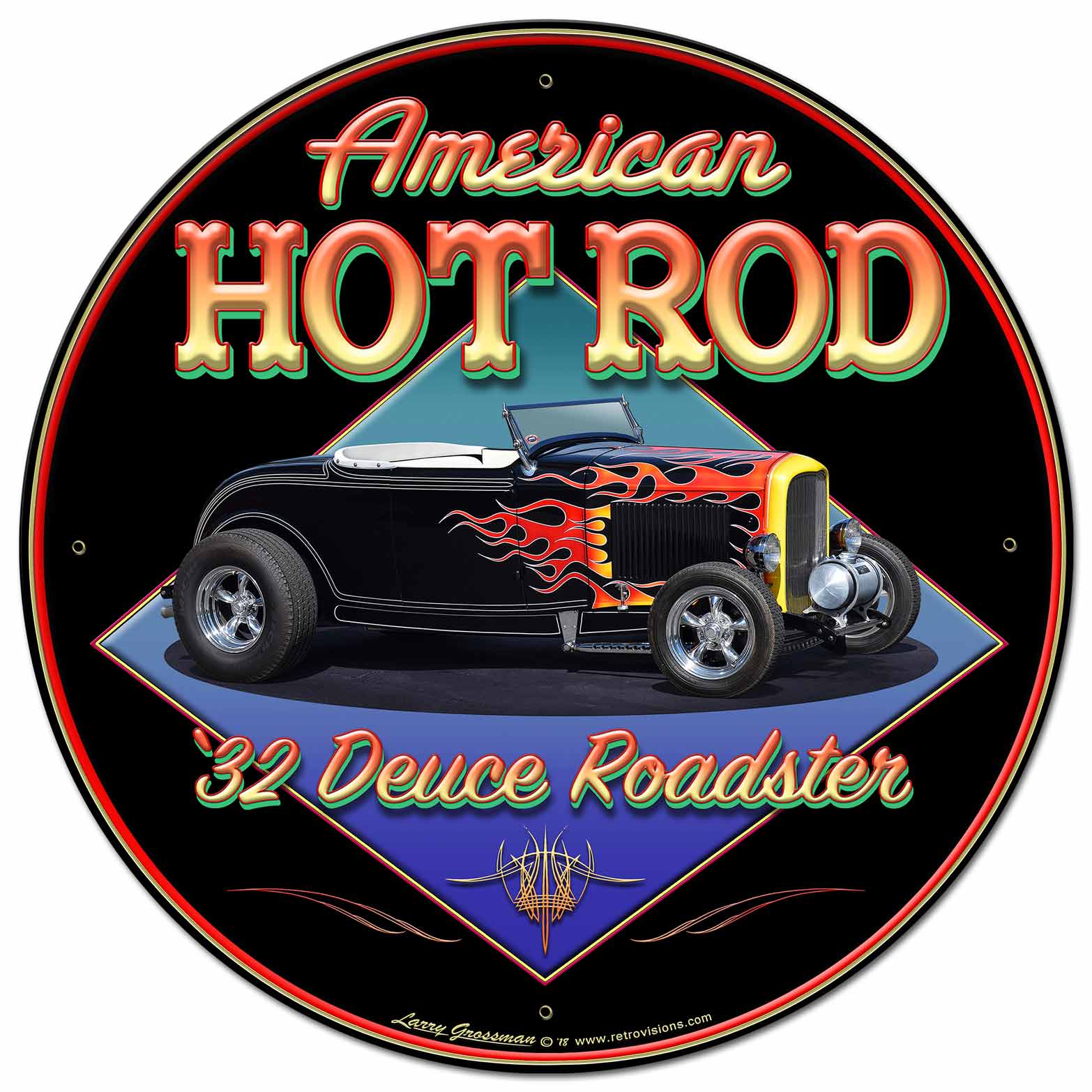 American Hot Rod '32  Vintage Sign, Automotive, Metal Sign, Wall Art, 14 X 14 Inches