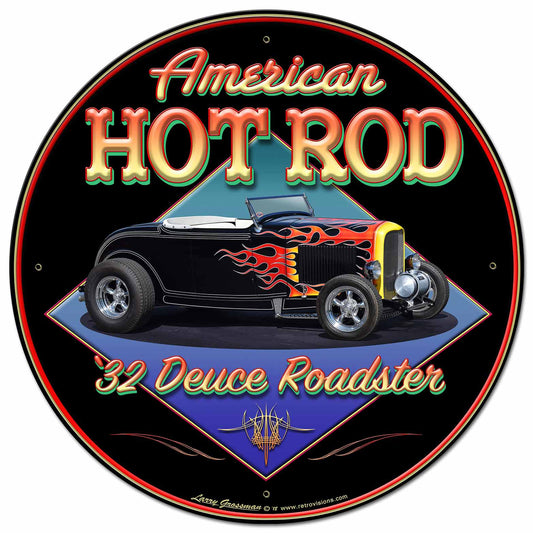 American Hot Rod '32  Vintage Sign, Automotive, Metal Sign, Wall Art, 14 X 14 Inches