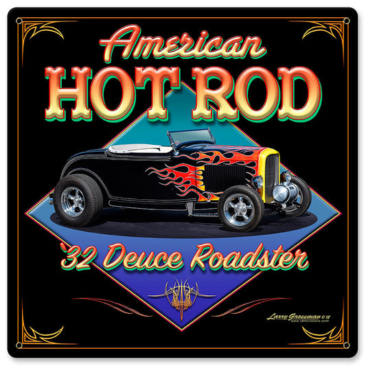 American Hot Rod '32 Vintage Sign, Automotive, Metal Sign 1, Wall Art, 28 X 28 Inches