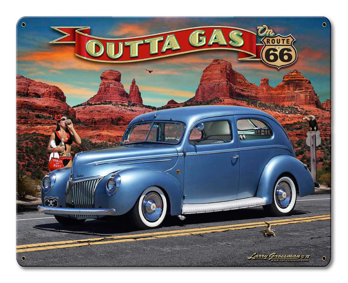 1939 Rod Sedan Rt 66 Vintage Sign, Street Signs, Metal Sign, Wall Art, 15 X 12 Inches