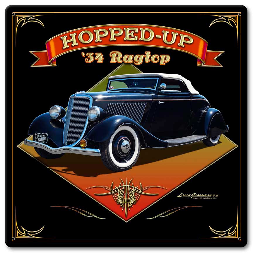 1934 Ragtop Rod Vintage Sign, Automotive, Metal Sign, Wall Art, 12 X 12 Inches