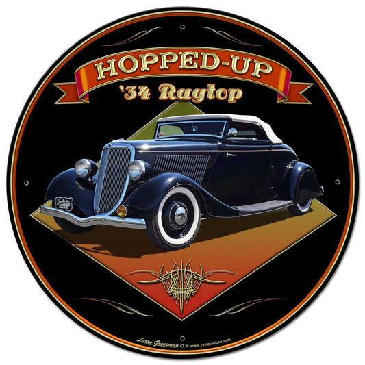 1934 Ragtop Rod Vintage Sign, Automotive, Metal Sign, Wall Art, 28 X 28 Inches