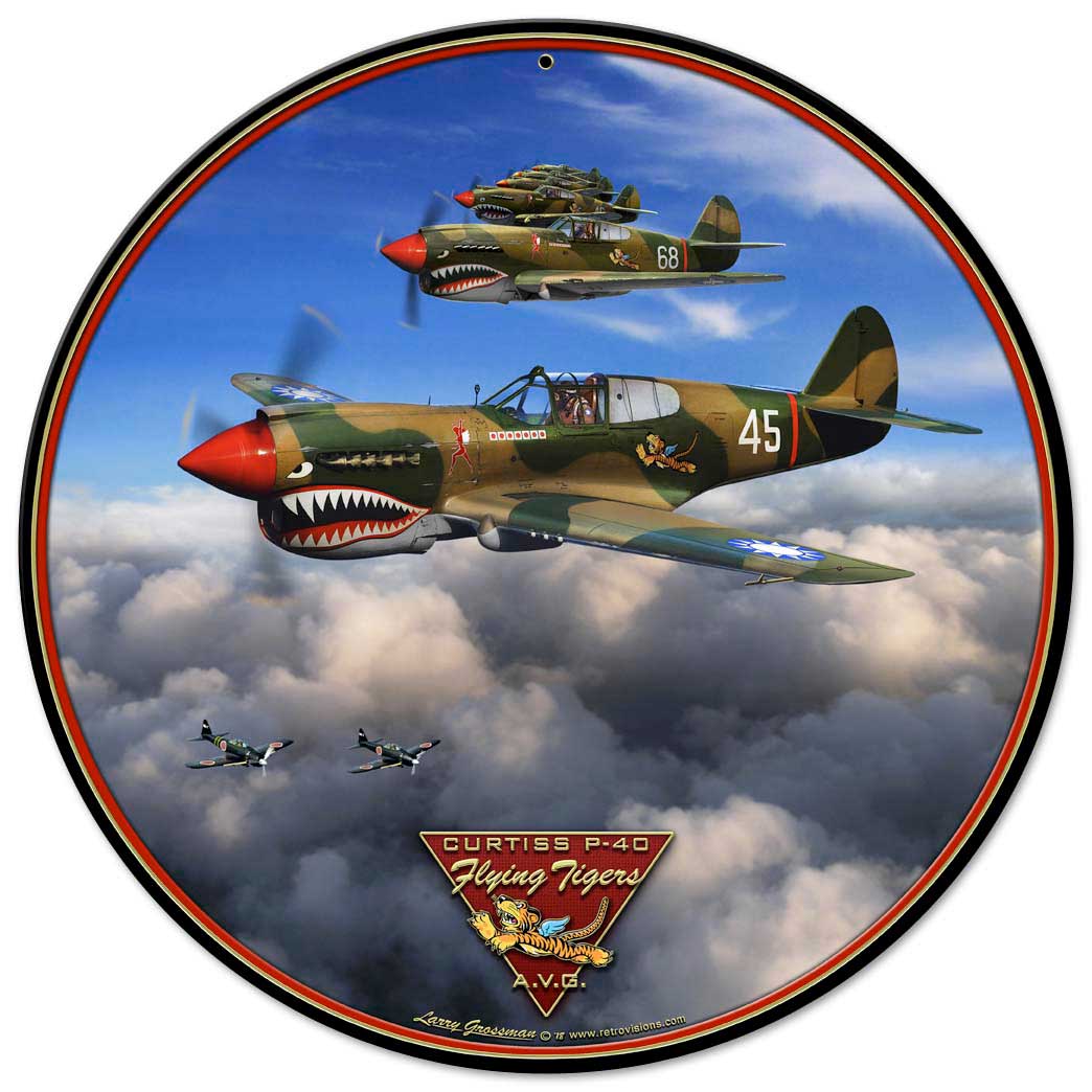 P-40 Flying Tiger Vintage Sign, Automotive, Metal Sign, Wall Art, 14 X 14 Inches