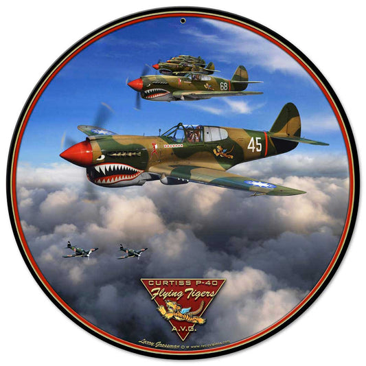 P-40 Flying Tiger Vintage Sign, Automotive, Metal Sign, Wall Art, 14 X 14 Inches