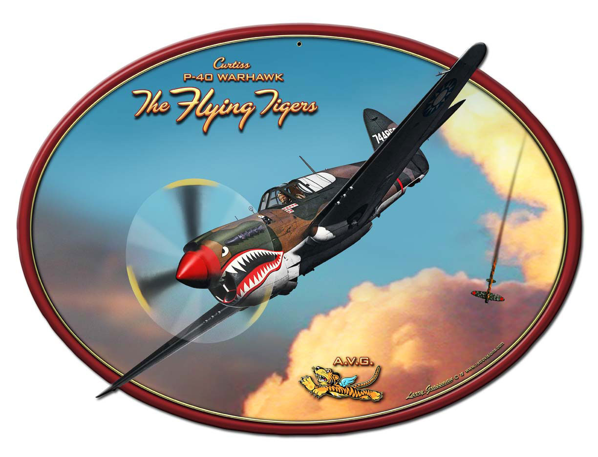 P-40 Flying Tiger Vintage Sign, Aviation, Metal Sign, Wall Art, 16 X 12 Inches