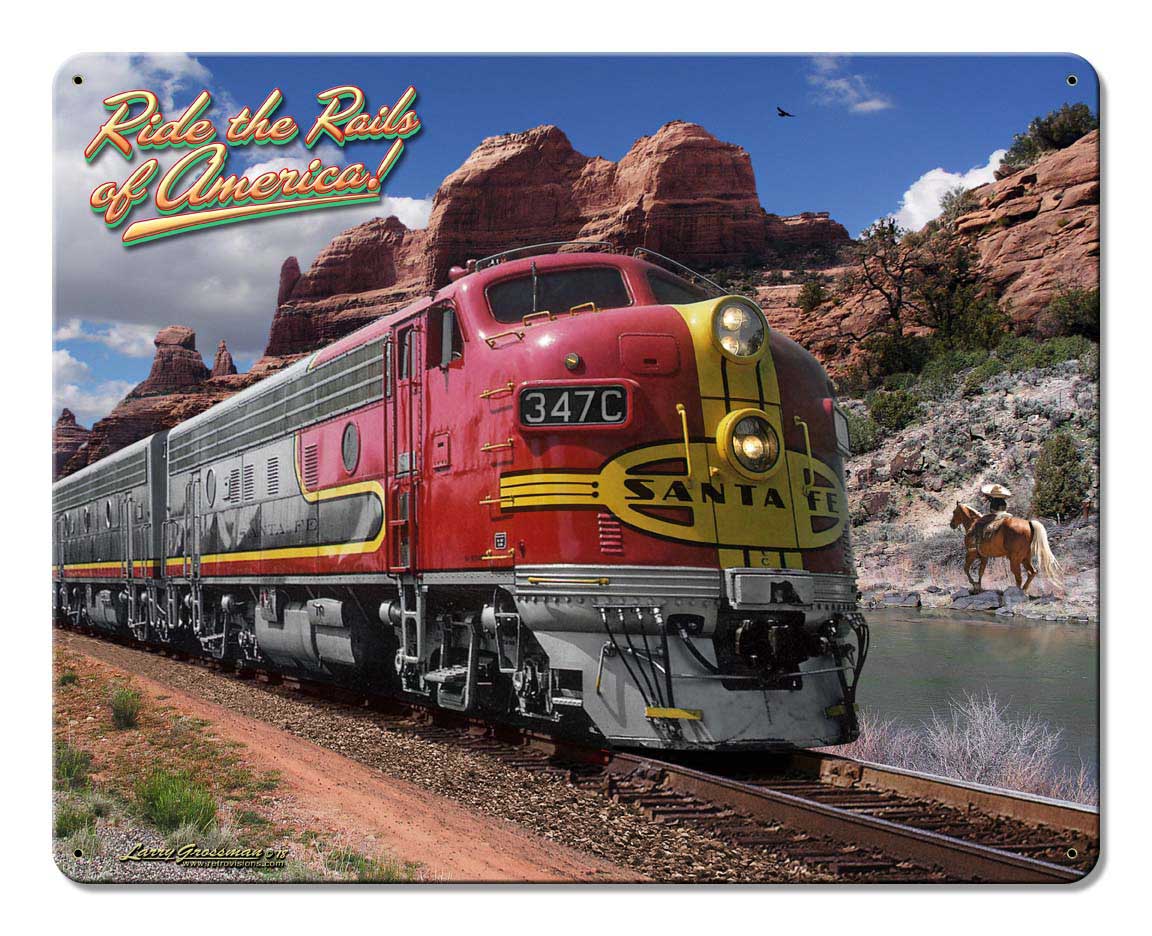 Ride The Rails Of America Vintage Sign, Automotive, Metal Sign, Wall Art, 15 X 12 Inches