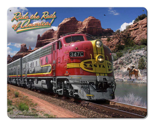 Ride The Rails Of America Vintage Sign, Automotive, Metal Sign, Wall Art, 15 X 12 Inches