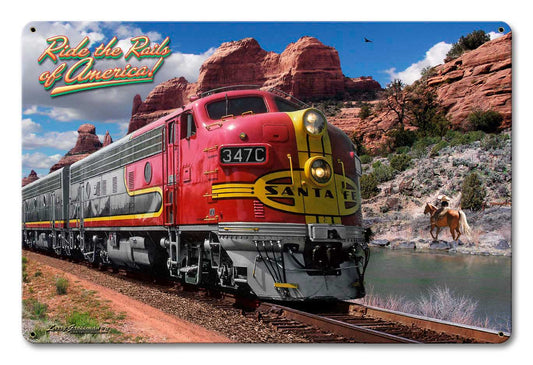 Ride The Rails Of America Vintage Sign, Automotive, Metal Sign, Wall Art, 18 X 12 Inches
