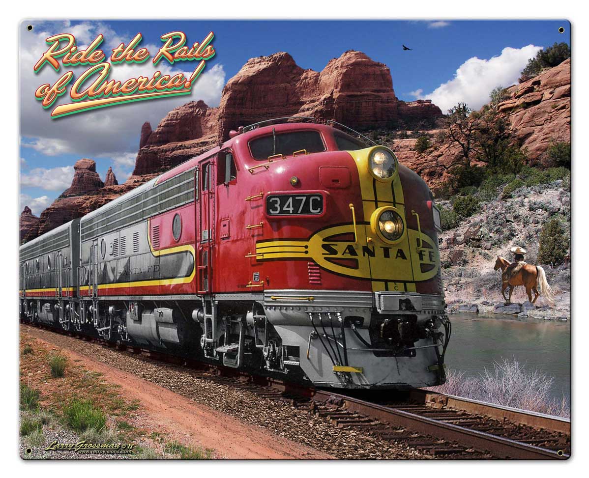 Ride The Rails Of America Vintage Sign, Automotive, Metal Sign, Wall Art, 30 X 24 Inches