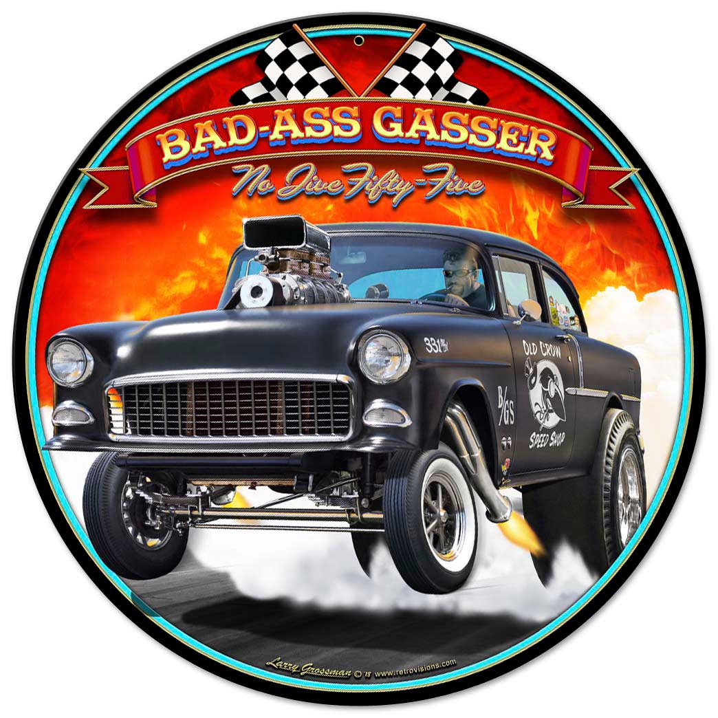 1955 Bad-Ass Gasser Vintage Sign, Automotive, Metal Sign, Wall Art, 14 X 14 Inches
