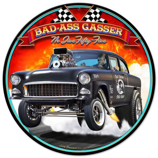 1955 Bad-Ass Gasser Vintage Sign, Automotive, Metal Sign, Wall Art, 14 X 14 Inches