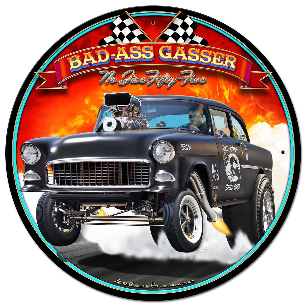 1955 Bad-Ass Gasser Vintage Sign, Automotive, Metal Sign, Wall Art, 28 X 28 Inches