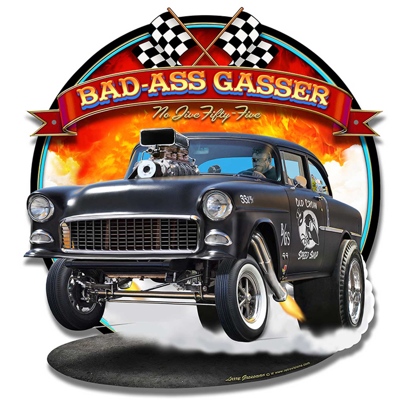 1955 Bad-Ass Gasser Vintage Sign, Automotive, Metal Sign, Wall Art, 17 X 18 Inches