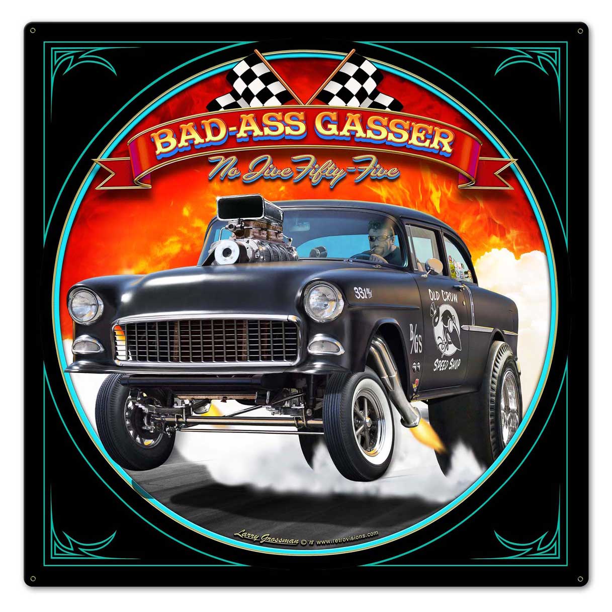 1955 Bad-Ass Gasser Vintage Sign, Automotive, Metal Sign 1, Wall Art, 24 X 24 Inches