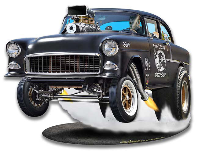 1955 Bad-Ass Gasser Cut-Out Vintage Sign, Automotive, Metal Sign, Wall Art, 15 X 11 Inches