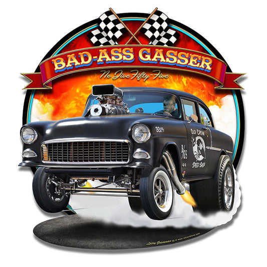 1955 Bad-Ass Gasser 3D Cut-Out Vintage Sign, Automotive, Metal Sign, Wall Art, 16 X 17 Inches